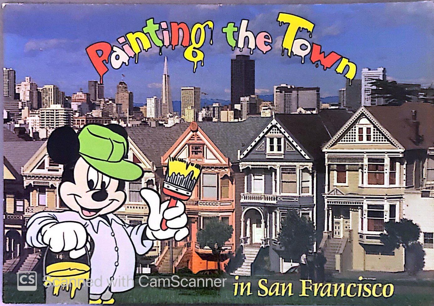 Mickey Mouse with a paintbrush and bucket "Painting the town" of San Francisco